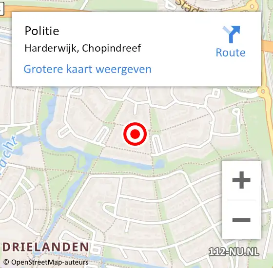 Locatie op kaart van de 112 melding: Politie Harderwijk, Chopindreef op 17 juni 2023 12:00