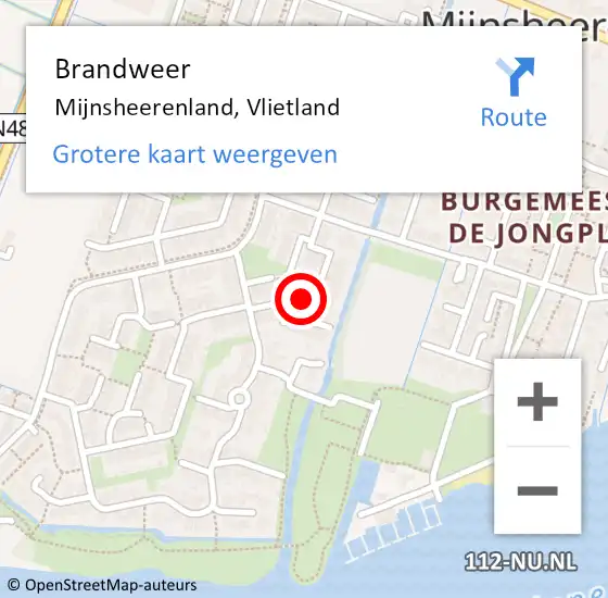 Locatie op kaart van de 112 melding: Brandweer Mijnsheerenland, Vlietland op 17 juni 2023 12:02