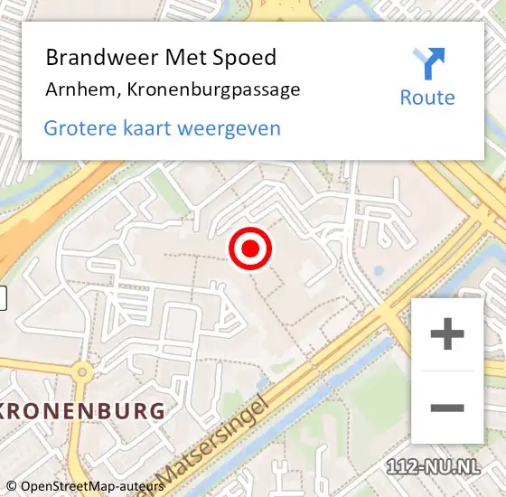 Locatie op kaart van de 112 melding: Brandweer Met Spoed Naar Arnhem, Kronenburgpassage op 17 juni 2023 12:09