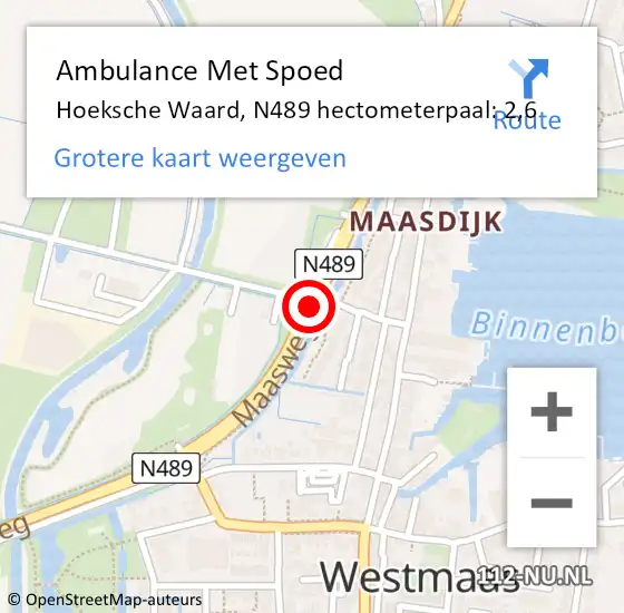 Locatie op kaart van de 112 melding: Ambulance Met Spoed Naar Hoeksche Waard, N489 hectometerpaal: 2,6 op 17 juni 2023 12:19