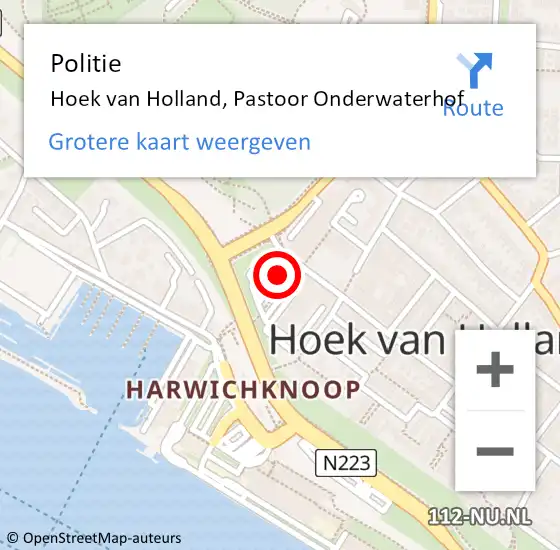 Locatie op kaart van de 112 melding: Politie Hoek van Holland, Pastoor Onderwaterhof op 17 juni 2023 12:21