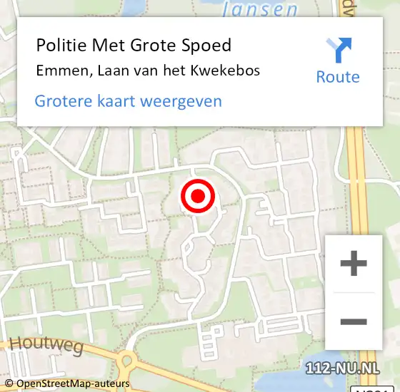 Locatie op kaart van de 112 melding: Politie Met Grote Spoed Naar Emmen, Laan van het Kwekebos op 17 juni 2023 13:00