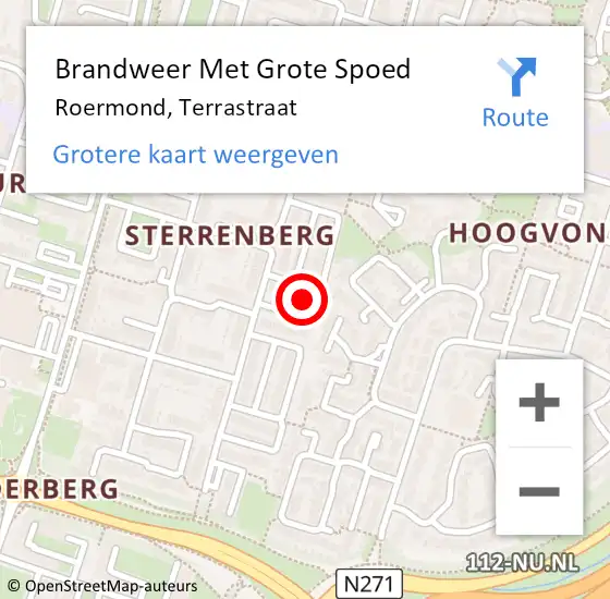 Locatie op kaart van de 112 melding: Brandweer Met Grote Spoed Naar Roermond, Terrastraat op 17 juni 2023 13:13