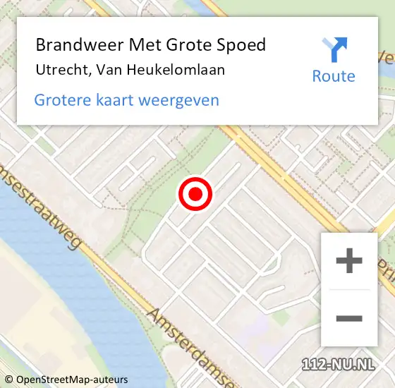 Locatie op kaart van de 112 melding: Brandweer Met Grote Spoed Naar Utrecht, Van Heukelomlaan op 17 juni 2023 13:15