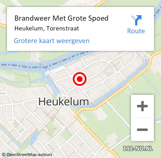 Locatie op kaart van de 112 melding: Brandweer Met Grote Spoed Naar Heukelum, Torenstraat op 17 juni 2023 13:18