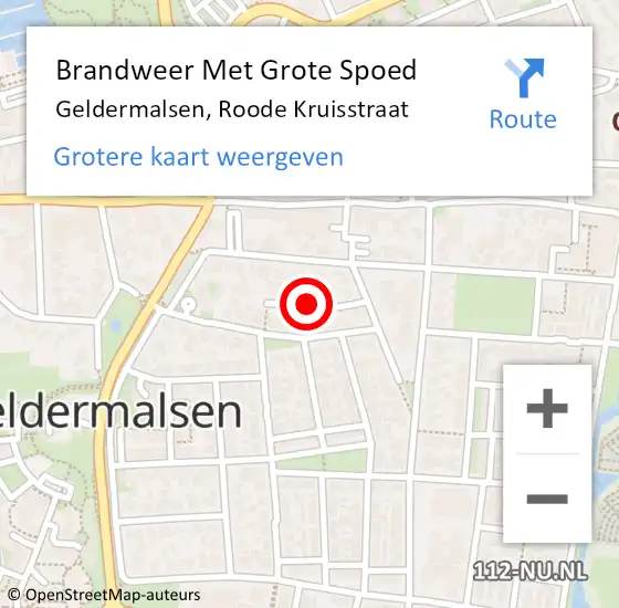 Locatie op kaart van de 112 melding: Brandweer Met Grote Spoed Naar Geldermalsen, Roode Kruisstraat op 17 juni 2023 13:41