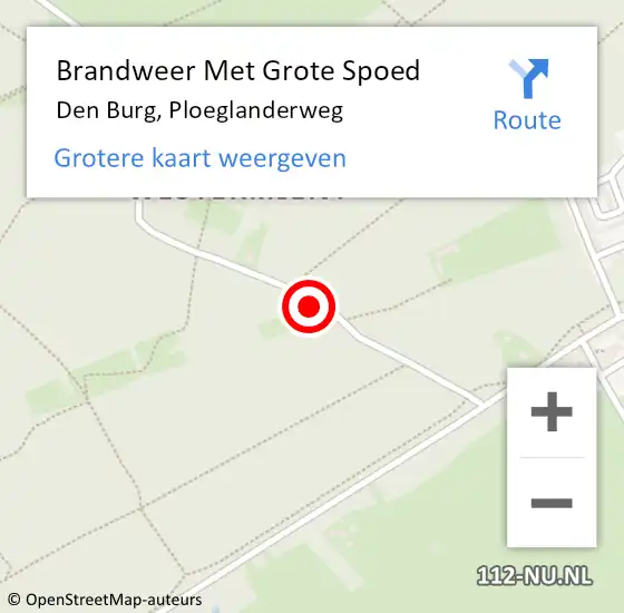 Locatie op kaart van de 112 melding: Brandweer Met Grote Spoed Naar Den Burg, Ploeglanderweg op 17 juni 2023 14:03