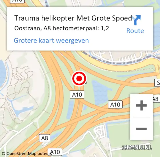 Locatie op kaart van de 112 melding: Trauma helikopter Met Grote Spoed Naar Oostzaan, A8 hectometerpaal: 1,2 op 17 juni 2023 14:12