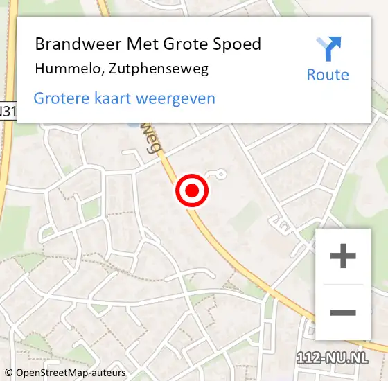 Locatie op kaart van de 112 melding: Brandweer Met Grote Spoed Naar Hummelo, Zutphenseweg op 17 juni 2023 14:13