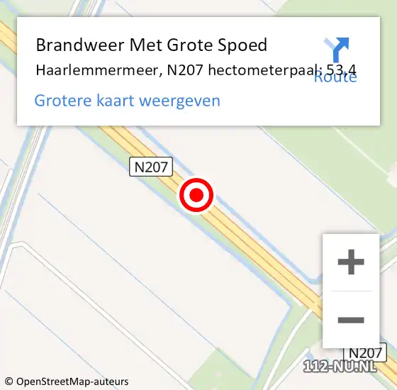 Locatie op kaart van de 112 melding: Brandweer Met Grote Spoed Naar Haarlemmermeer, N207 hectometerpaal: 53,4 op 17 juni 2023 14:26