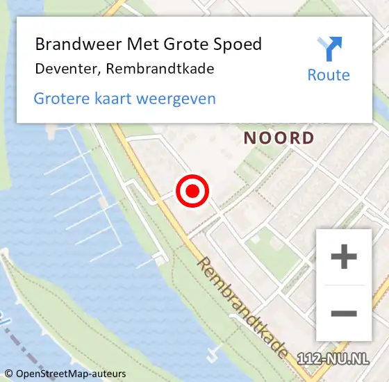 Locatie op kaart van de 112 melding: Brandweer Met Grote Spoed Naar Deventer, Rembrandtkade op 17 juni 2023 15:01