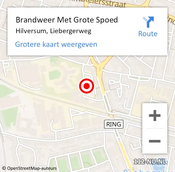 Locatie op kaart van de 112 melding: Brandweer Met Grote Spoed Naar Hilversum, Liebergerweg op 17 juni 2023 15:11