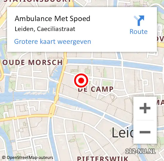 Locatie op kaart van de 112 melding: Ambulance Met Spoed Naar Leiden, Caeciliastraat op 17 juni 2023 15:17