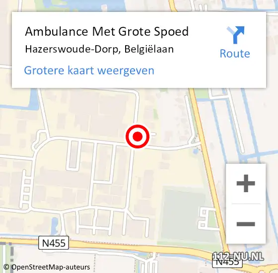 Locatie op kaart van de 112 melding: Ambulance Met Grote Spoed Naar Hazerswoude-Dorp, Belgiëlaan op 17 juni 2023 15:19