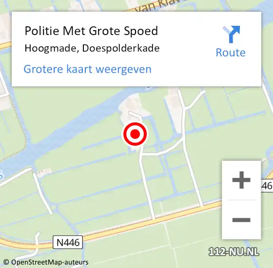 Locatie op kaart van de 112 melding: Politie Met Grote Spoed Naar Hoogmade, Doespolderkade op 17 juni 2023 15:31