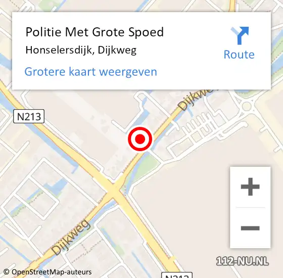 Locatie op kaart van de 112 melding: Politie Met Grote Spoed Naar Honselersdijk, Dijkweg op 17 juni 2023 15:44