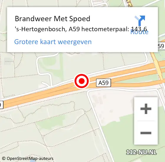 Locatie op kaart van de 112 melding: Brandweer Met Spoed Naar 's-Hertogenbosch, A59 hectometerpaal: 143,6 op 17 juni 2023 16:09