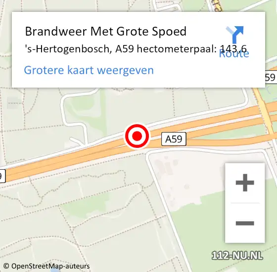 Locatie op kaart van de 112 melding: Brandweer Met Grote Spoed Naar 's-Hertogenbosch, A59 hectometerpaal: 143,6 op 17 juni 2023 16:10