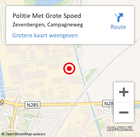 Locatie op kaart van de 112 melding: Politie Met Grote Spoed Naar Zevenbergen, Campagneweg op 17 juni 2023 16:13