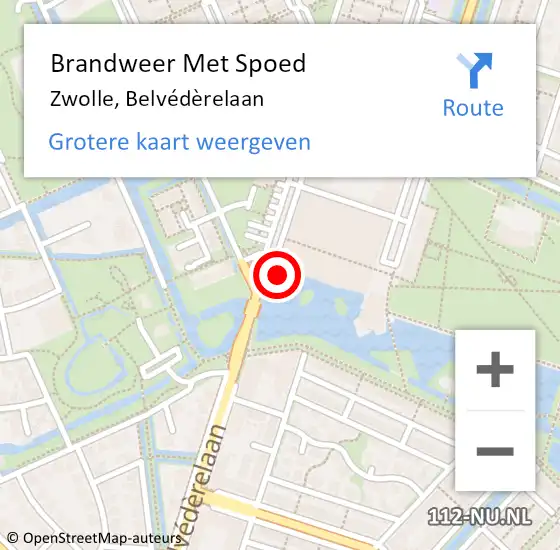 Locatie op kaart van de 112 melding: Brandweer Met Spoed Naar Zwolle, Belvédèrelaan op 17 juni 2023 16:46