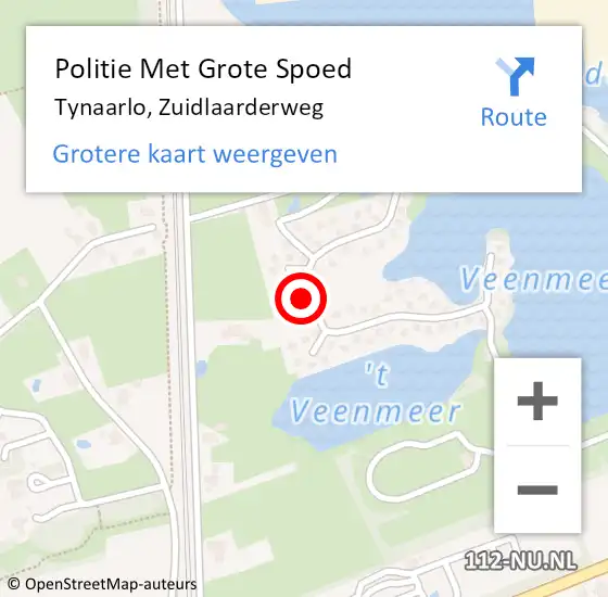 Locatie op kaart van de 112 melding: Politie Met Grote Spoed Naar Tynaarlo, Zuidlaarderweg op 17 juni 2023 17:11