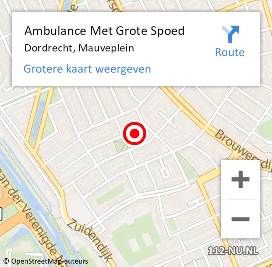 Locatie op kaart van de 112 melding: Ambulance Met Grote Spoed Naar Dordrecht, Mauveplein op 17 juni 2023 17:16