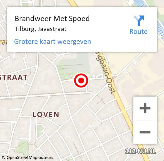 Locatie op kaart van de 112 melding: Brandweer Met Spoed Naar Tilburg, Javastraat op 17 juni 2023 17:21