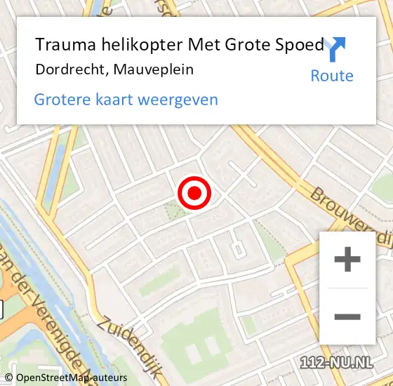 Locatie op kaart van de 112 melding: Trauma helikopter Met Grote Spoed Naar Dordrecht, Mauveplein op 17 juni 2023 17:21