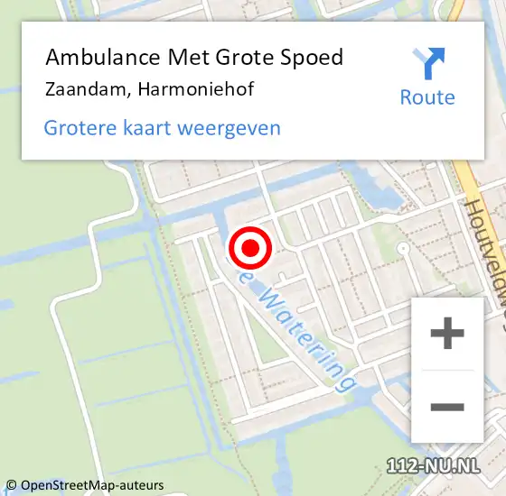 Locatie op kaart van de 112 melding: Ambulance Met Grote Spoed Naar Zaandam, Harmoniehof op 17 juni 2023 18:22