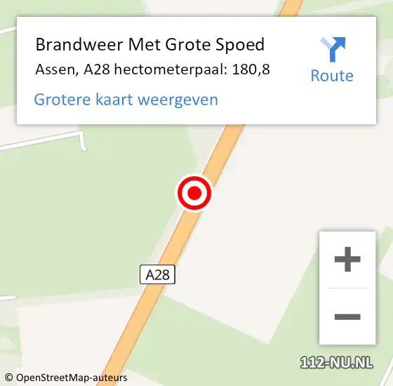 Locatie op kaart van de 112 melding: Brandweer Met Grote Spoed Naar Assen, A28 hectometerpaal: 180,8 op 17 juni 2023 18:23