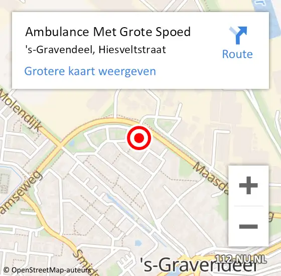 Locatie op kaart van de 112 melding: Ambulance Met Grote Spoed Naar 's-Gravendeel, Hiesveltstraat op 17 juni 2023 18:40