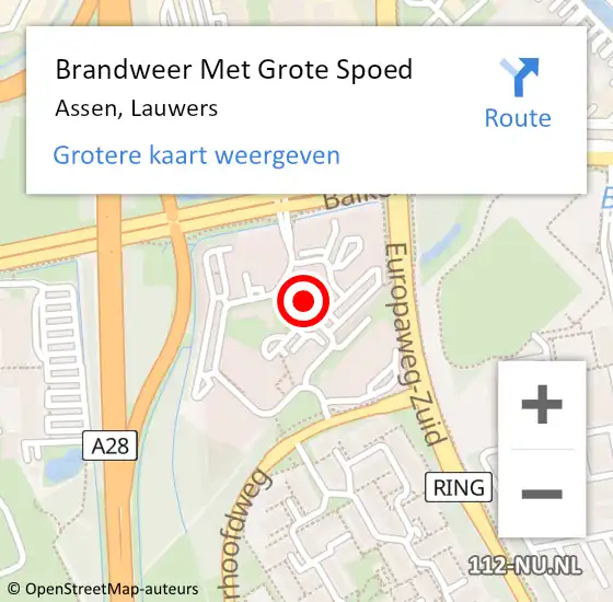 Locatie op kaart van de 112 melding: Brandweer Met Grote Spoed Naar Assen, Lauwers op 17 juni 2023 18:45