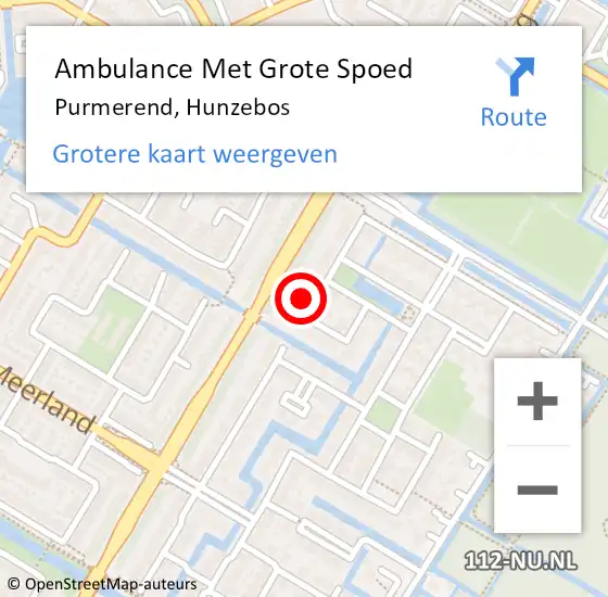Locatie op kaart van de 112 melding: Ambulance Met Grote Spoed Naar Purmerend, Hunzebos op 17 juni 2023 19:20