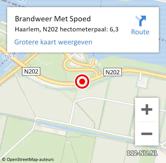 Locatie op kaart van de 112 melding: Brandweer Met Spoed Naar Haarlem, N202 hectometerpaal: 6,3 op 17 juni 2023 19:49