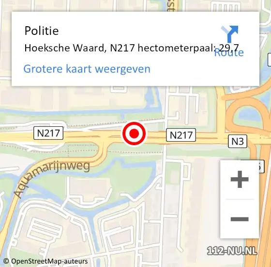 Locatie op kaart van de 112 melding: Politie Hoeksche Waard, N217 hectometerpaal: 29,7 op 17 juni 2023 19:57