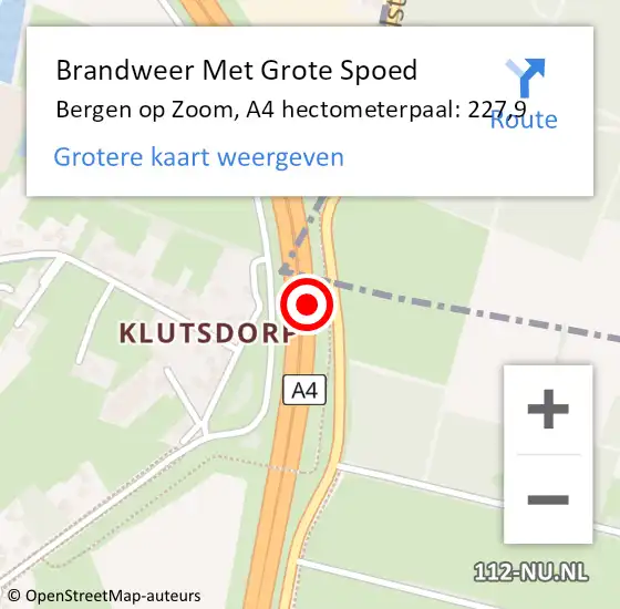 Locatie op kaart van de 112 melding: Brandweer Met Grote Spoed Naar Bergen op Zoom, A4 hectometerpaal: 227,9 op 17 juni 2023 19:59