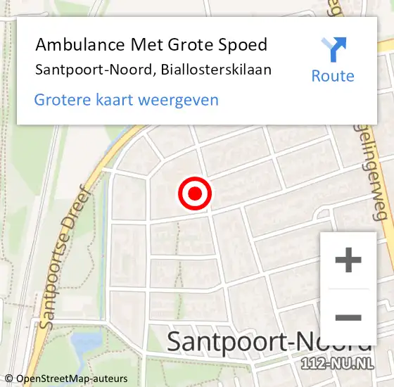 Locatie op kaart van de 112 melding: Ambulance Met Grote Spoed Naar Santpoort-Noord, Biallosterskilaan op 17 juni 2023 19:59