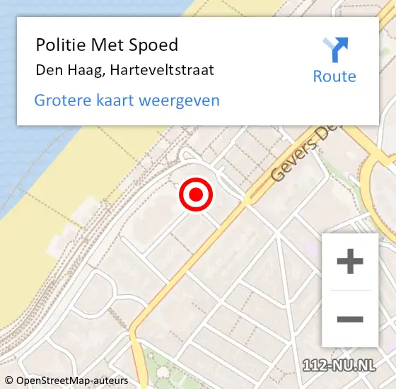 Locatie op kaart van de 112 melding: Politie Met Spoed Naar Den Haag, Harteveltstraat op 17 juni 2023 20:22