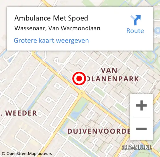 Locatie op kaart van de 112 melding: Ambulance Met Spoed Naar Wassenaar, Van Warmondlaan op 17 juni 2023 20:33