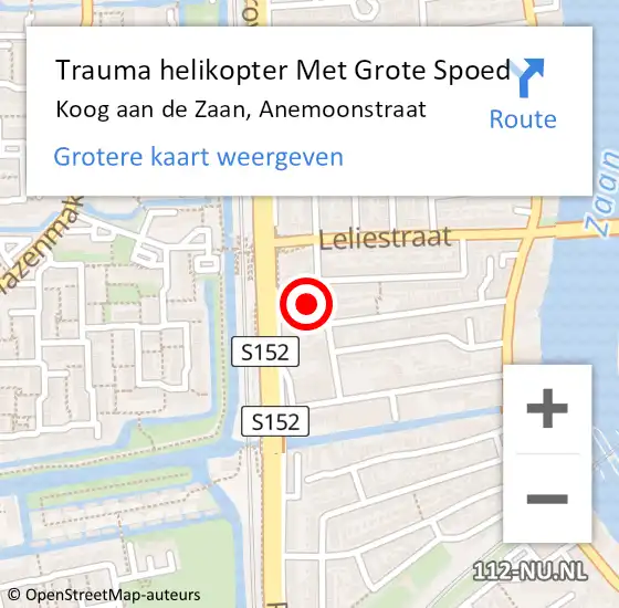 Locatie op kaart van de 112 melding: Trauma helikopter Met Grote Spoed Naar Koog aan de Zaan, Anemoonstraat op 17 juni 2023 20:33