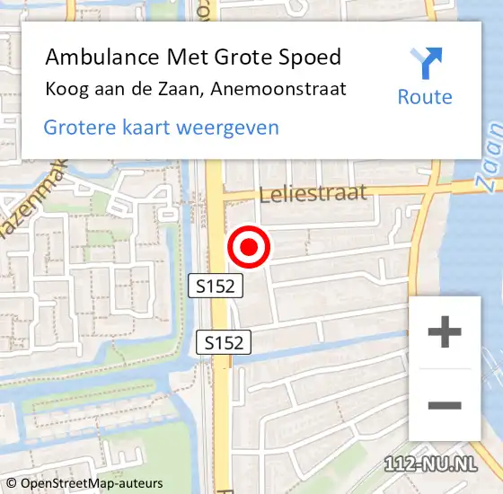 Locatie op kaart van de 112 melding: Ambulance Met Grote Spoed Naar Koog aan de Zaan, Anemoonstraat op 17 juni 2023 20:33