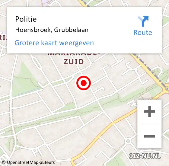 Locatie op kaart van de 112 melding: Politie Hoensbroek, Grubbelaan op 17 juni 2023 21:07