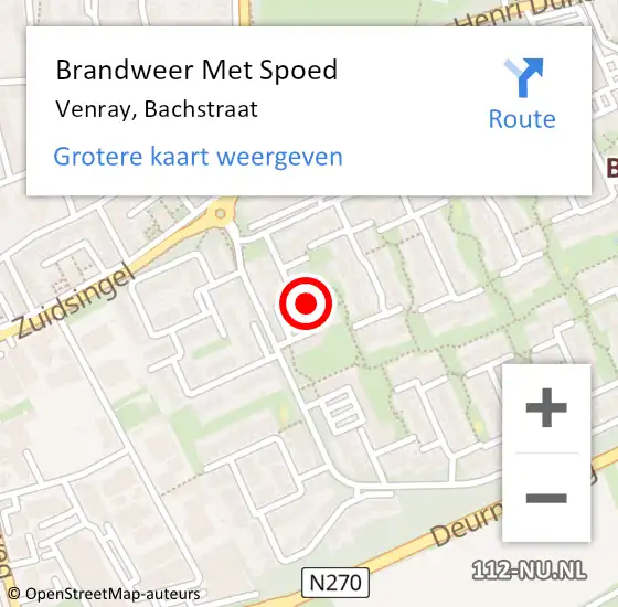 Locatie op kaart van de 112 melding: Brandweer Met Spoed Naar Venray, Bachstraat op 17 juni 2023 21:41