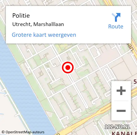 Locatie op kaart van de 112 melding: Politie Utrecht, Marshalllaan op 17 juni 2023 21:42