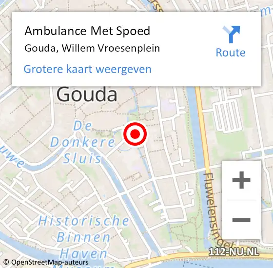 Locatie op kaart van de 112 melding: Ambulance Met Spoed Naar Gouda, Willem Vroesenplein op 17 juni 2023 22:11