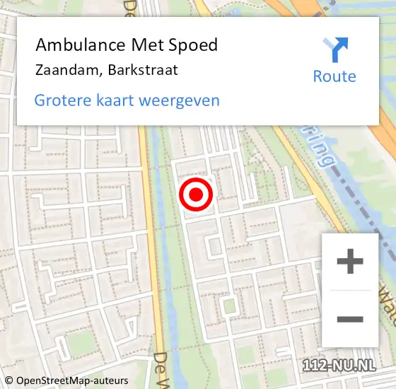 Locatie op kaart van de 112 melding: Ambulance Met Spoed Naar Zaandam, Barkstraat op 17 juni 2023 22:15