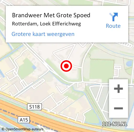 Locatie op kaart van de 112 melding: Brandweer Met Grote Spoed Naar Rotterdam, Loek Elfferichweg op 17 juni 2023 22:36