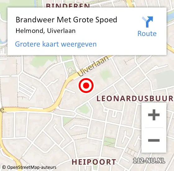 Locatie op kaart van de 112 melding: Brandweer Met Grote Spoed Naar Helmond, Uiverlaan op 17 juni 2023 23:51