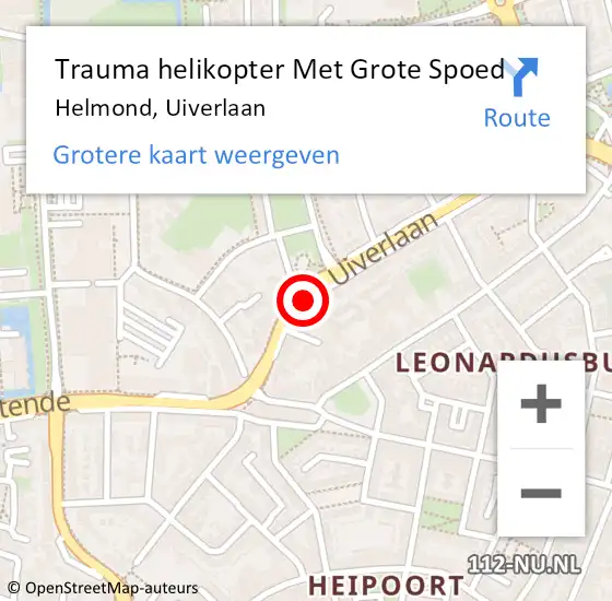 Locatie op kaart van de 112 melding: Trauma helikopter Met Grote Spoed Naar Helmond, Uiverlaan op 17 juni 2023 23:52