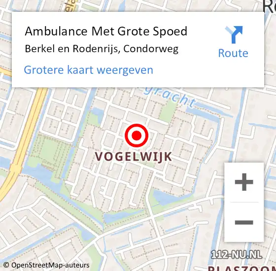 Locatie op kaart van de 112 melding: Ambulance Met Grote Spoed Naar Berkel en Rodenrijs, Condorweg op 18 juni 2023 00:28